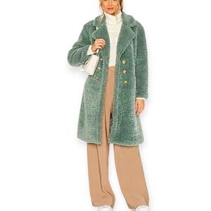 KENDALL + KYLIE Womens M NWT Green Faux Fur Coat Winter Outdoors City Party Prep
